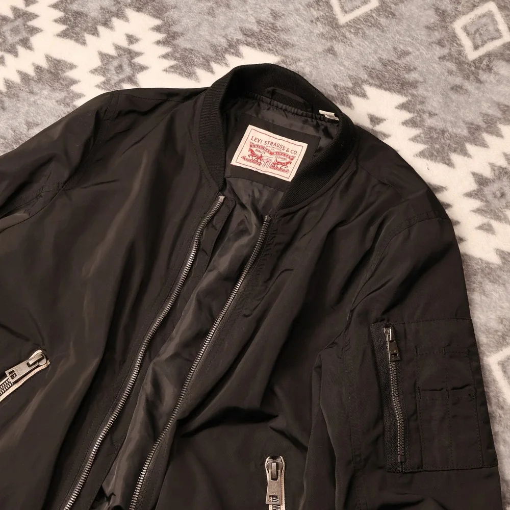 Levis Mens Poly Lightweight Bomber Jacket Black LW1JP570 Flight Coat M